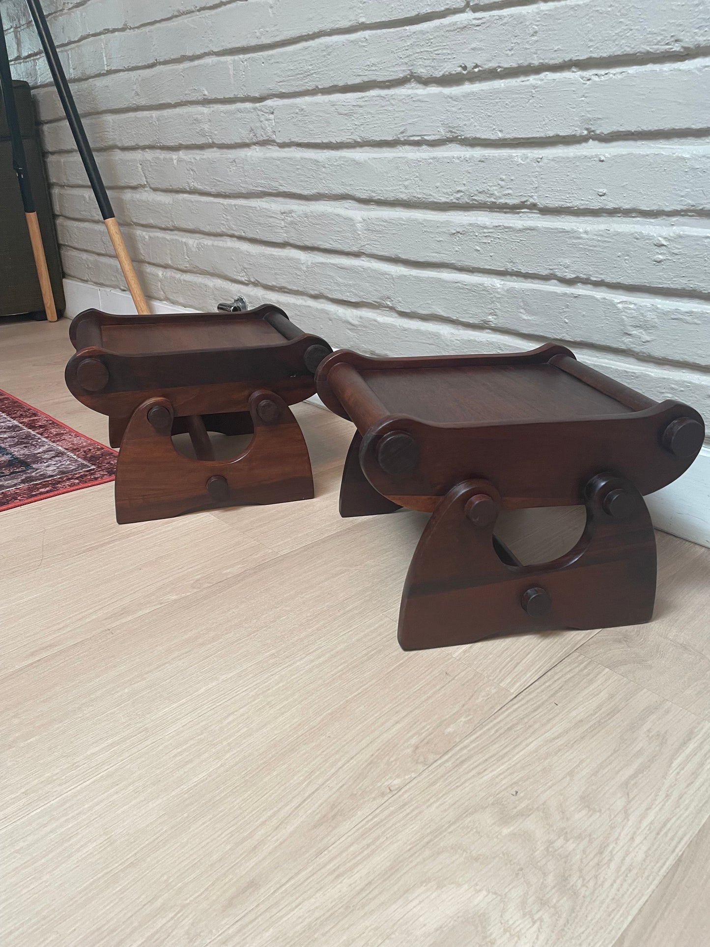 Imbuia Footstools — Mid-Century Revival (Set of Two)